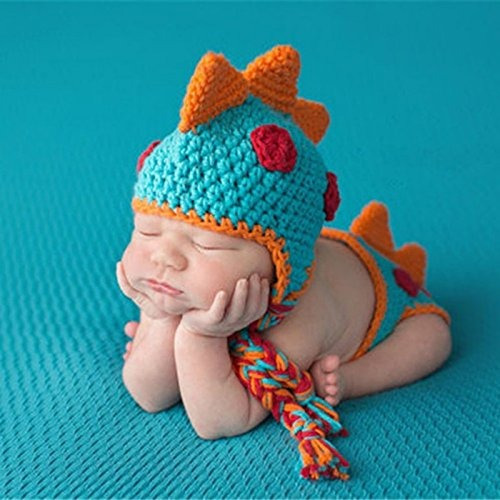 Acool Crocheted Baby Boy Traje De Dinosaurio Recién Nacido