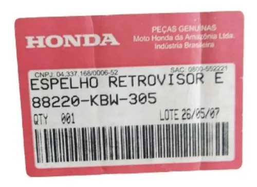 Retrovisor Esquerdo Cbx250 Twister/200 Strada 88220-kbw-305 Retrovisor Esquerdo Cbx250 Twister/200 Strada 88220-kbw-305