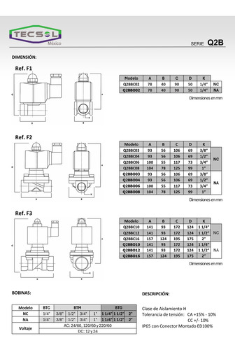 Válvula Solenoide De 1/2 En 220 Vac, Nc, Bronce, Q2bbc04
