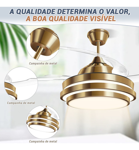 Ventilador Teto Retrátil C/ Controle Led Multicolor 106cm