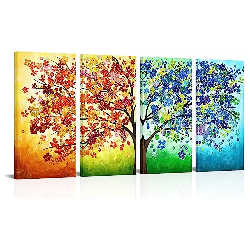 - 4 Seasons Colorful Lucky Tree Pintura Lienzo Arte De ...