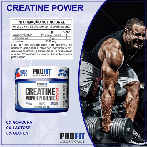 2x Creatina Micronizada Powder Pura - 90g Cada - Profit Labs Sabor Sem Sabor