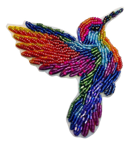 Pack Parche Aplique Colibrí X2 Mostacilla Strass Canutillo Rojo
