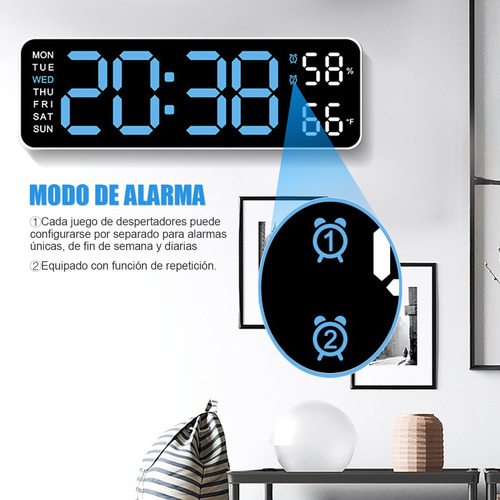 Reloj De Pared Digital Led Con Termómetro, Fecha,alarma