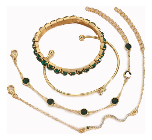 Set De 4 Piezas Green Bracelet Para Mujer, De Metal, Hecho A