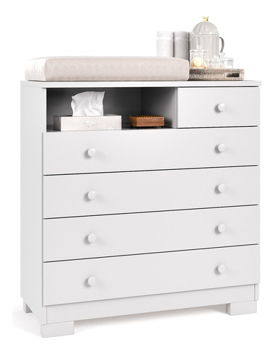 Cômoda Infantil Amora 5 Gavetas Com Trocador Cor Branco