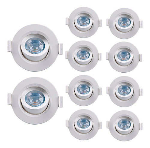 Kit 10 Spot Led Embutir Redondo Dicroica Mr16 5w Taschibra Cor Branco Frio 6500k 110v/220v