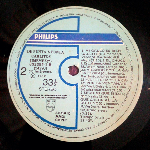 Carlitos La Mona Jiménez - De Punta A Punta Vinilo Cuarteto Estándar