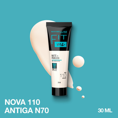 Base de maquiagem líquida Maybelline Fit Me Matte+ Poreless Fit Me FPS tom nova 110 antiga n70 - 72mL 45g