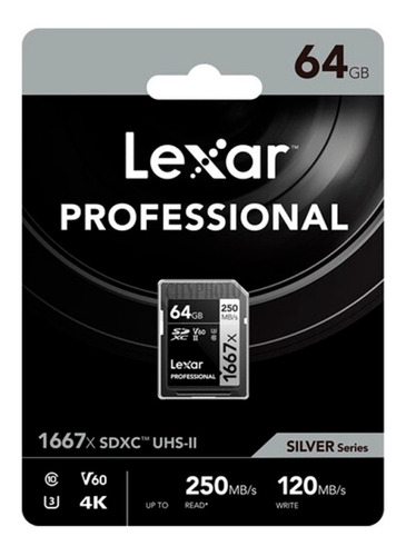 Memoria Lexar Professional 1667x 64gb 250mbs V60 Canon Sony