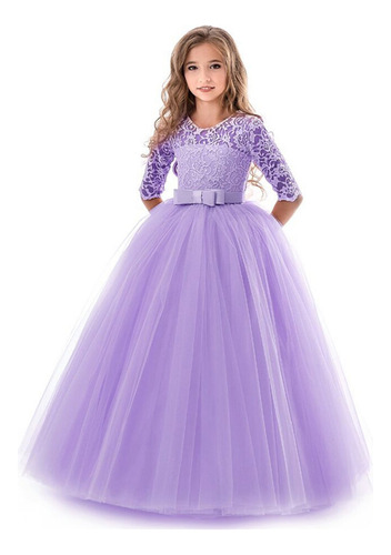 Vestido De Fiesta De Princesa Con Encaje Floral Para Niña