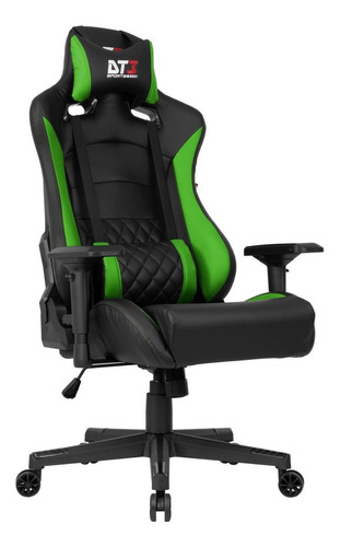 Cadeira de escritório DT3sports Ravena gamer ergonômica  preto e verde com estofado de couro sintético