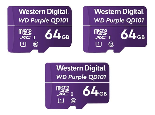 Pack 3 Tarjeta Memoria Micro Sd Wd Purple 64gb Wdd064g1p0c