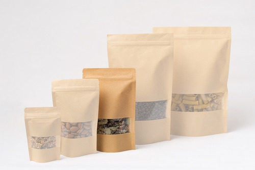 Imagen 2 de 6 de 100 Bolsa Stand Up Pouch C/cierre Kraft Ventana De 250 Grs