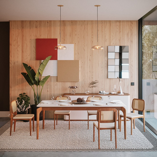 Mesa De Jantar 6 Lugares Rertangular Tampo Em Madeira Wt