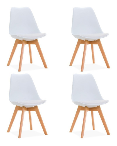 Silla Eames Tulip Almohadon Patas Madera Comedor X4