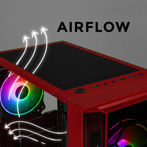 Gabinete Gamer XTREME PC GAMING Kronos Media Torre ATX 4 Fan ARGB Cristal Templado Rojo