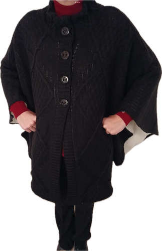 Capa / Poncho Negro Para Dama Con Borrega Interior Unitalla