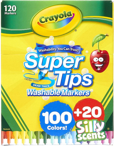 Crayola 100 Super Tips + 20 Silly Scents 120 Plumones Import