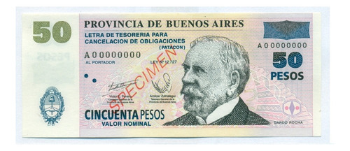 Coleccion Bono 50 Patacon 2001 Specimen Sin Circular Unc