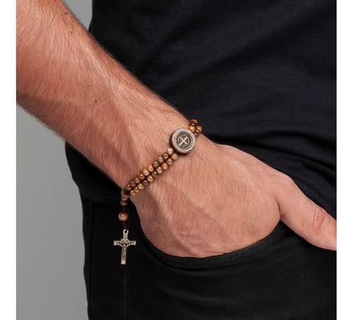 Pulseira Terço Com Cruz São Bento 4mm