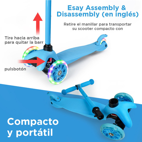 Scooter Plegable 3 Ruedas,scooter Infantil Seguro Con Luces Azul