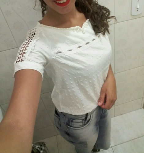 Blusa Satinada Blanca Perla Talla M Importada Stock Oferta