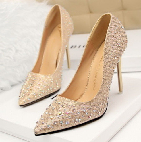 Vestido De Zapatos De Strass De Tacón Alto Y Fino A Juego [u