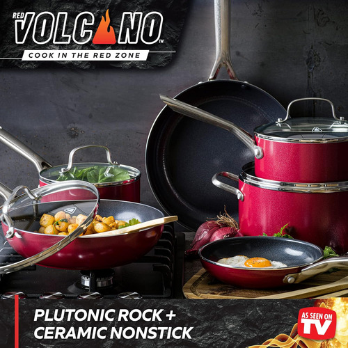 Juego De Ollas Y Sartenes Red Volcano Ceramica Antiadhere...