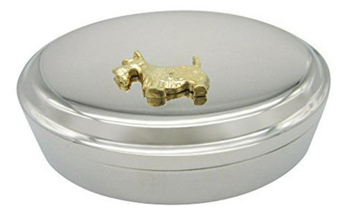 Joyero - Gold Toned Textured Scottish Terrier Dog Oval Trink