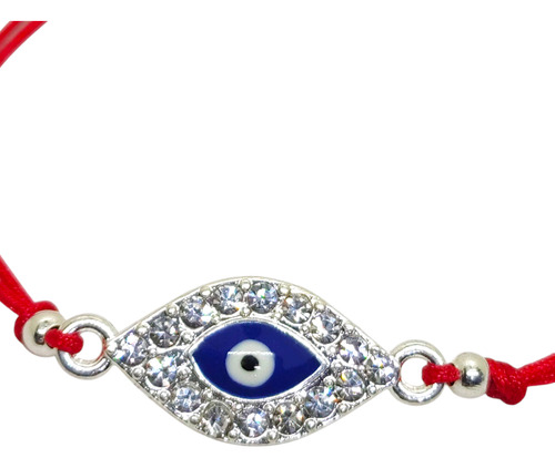 Pulsera Ojo Turco Acero Strass Hilo Chino Nudo Regulable Rojo 0 Mm