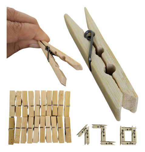 Kit 120 Prendedor Pregador Roupas Madeira Bambu Resistente