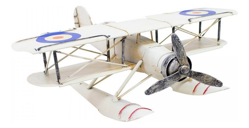 Avião Anfíbio Branco De Hélice Retrô Vintage 22.5 Cm