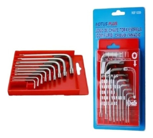 Kit Jogo Chave Torx Estrela Com Furo 9 Peças T50 A T10 Crv