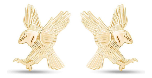 Aretes Con Forma De Águila En Oro Amarillo De 14 K Sobre Pla