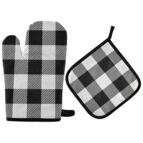 Mitts De Horno Blanco Blanco Negro Pots Pot Holders Buffalo