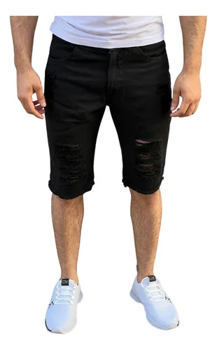 Short jeans preto masculino cheap rasgado