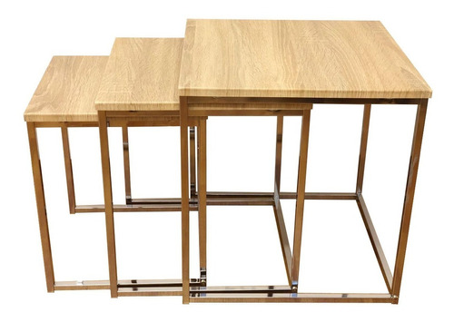 Mesa Ratona Nido Cromada Madera Set X3 