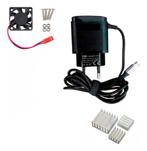 Fonte 5v 3a + Cooler + Dissipadors Raspberry Pi 3 Pi3 B E B+