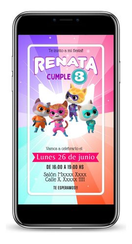 Invitación Digital Tarjeta Super Gatitos / Super Kitties