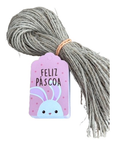 100 Tags Feliz Páscoa Rosa Com Cordão De Sisal Desenho Impresso Coelho