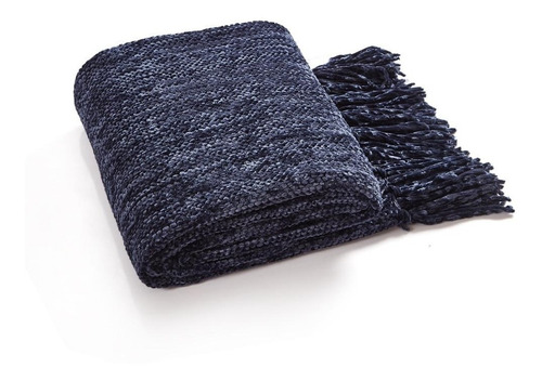 Imagen 1 de 3 de Pie De Cama Manta Tejida Chenille Importada Usa - Azul Noche