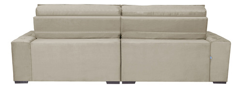 Sofá Austin 2,42m Retrátil, Reclinável com Molas no Assento e Almofadas, Suede Bege Cama inBox