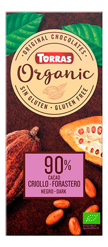 Torras Organic Chocolate Negro 90% Cacao 100g Andina Grains