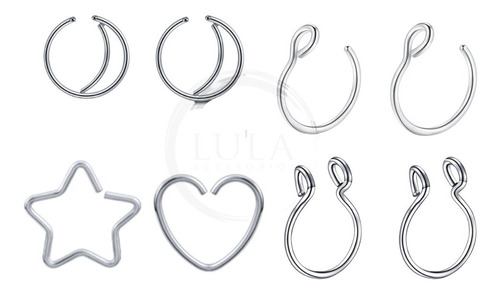 Imagen 1 de 7 de Lote Piercing Falsos Fake X8 Helix Cuff Nariz Oreja Acero