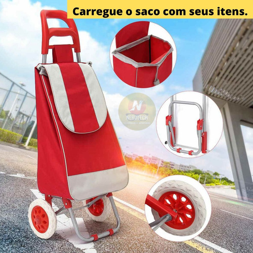 Imagem 4 de 6 de Carrinho Feira Supermercado Compras Dobrável Rodas Grandes