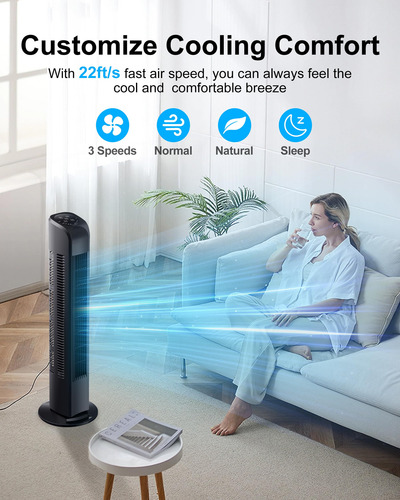 Ventilador De Torre Oscilante Eléctrico Con Control Remoto Negro