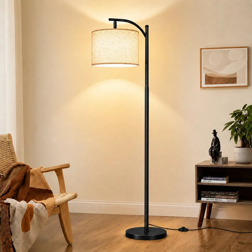 Luminária de Chão Tieesa Moderna Ajustável, com Cúpula de Tecido, para Sala e Quarto