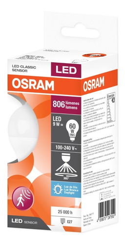 Imagen 2 de 2 de Lámpara Led Osram 9w C/sensor De Movimiento Por E631 Cálida