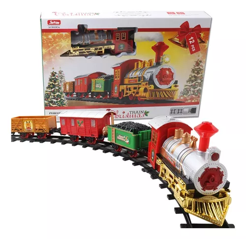 Natal Conjunto de Trem Elétrico Modelo de Trem Fuma& Luz& Som Incluindo Kit  de Trilhos de Trem Árvore de Natal Locomotiva A Vapor para Meninos Das